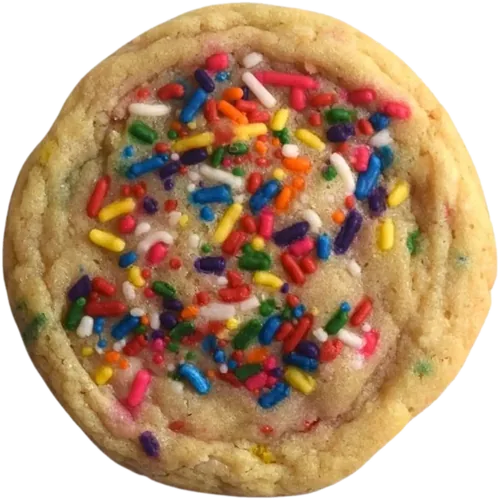 A birthday cake cookie with rainbow sprinkles