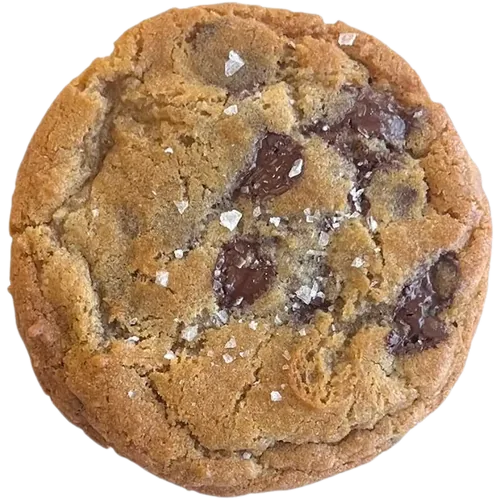 A chocolate chip cookie with chocolate and flaky salt